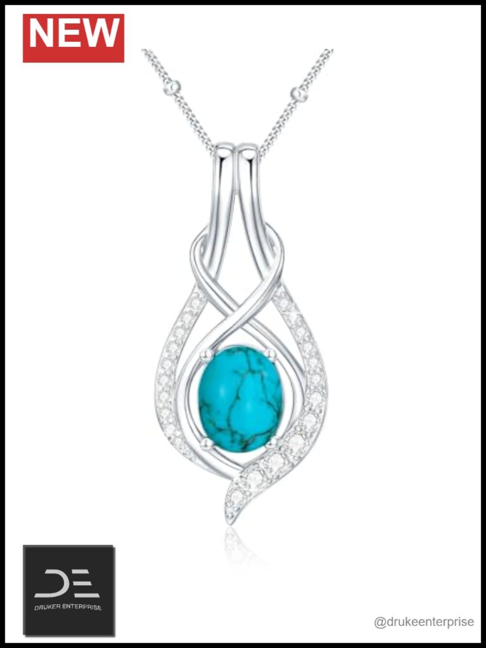 925 Sterling Silver Turquoise Pendant Necklace Women Oval Natural Stone